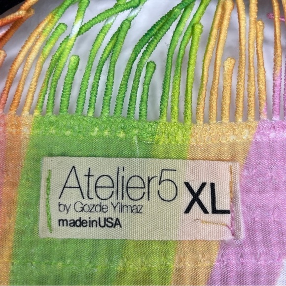 Atelier 5 By Gozde Yilmaz Multicolor 3/4 Sleeve Fringe V Neck Top - Picture 6 of 7